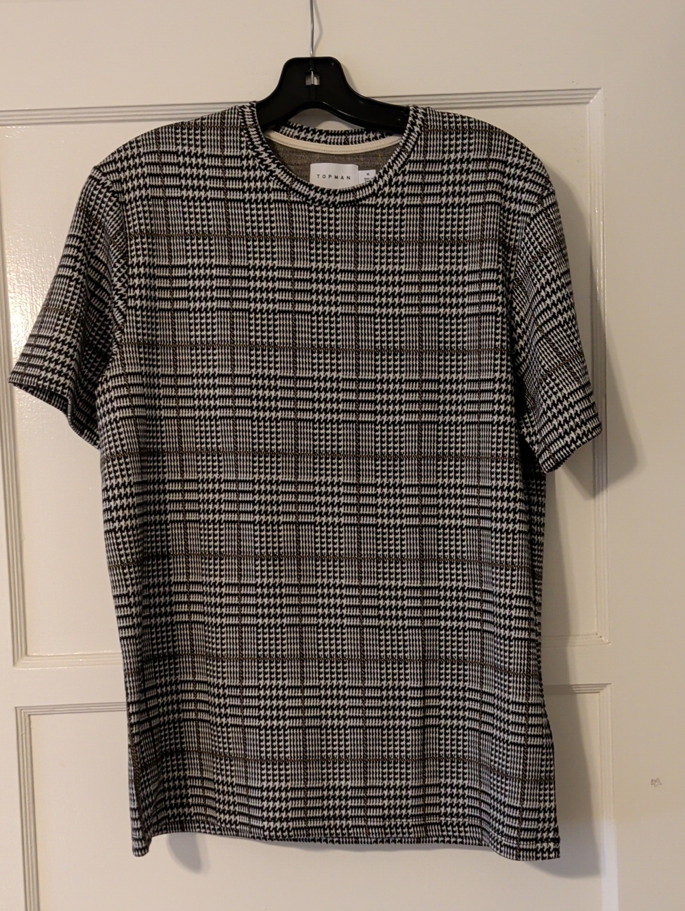 Topman Black & White Plaid Crew Neck Short Sleeve Tee Size Medium